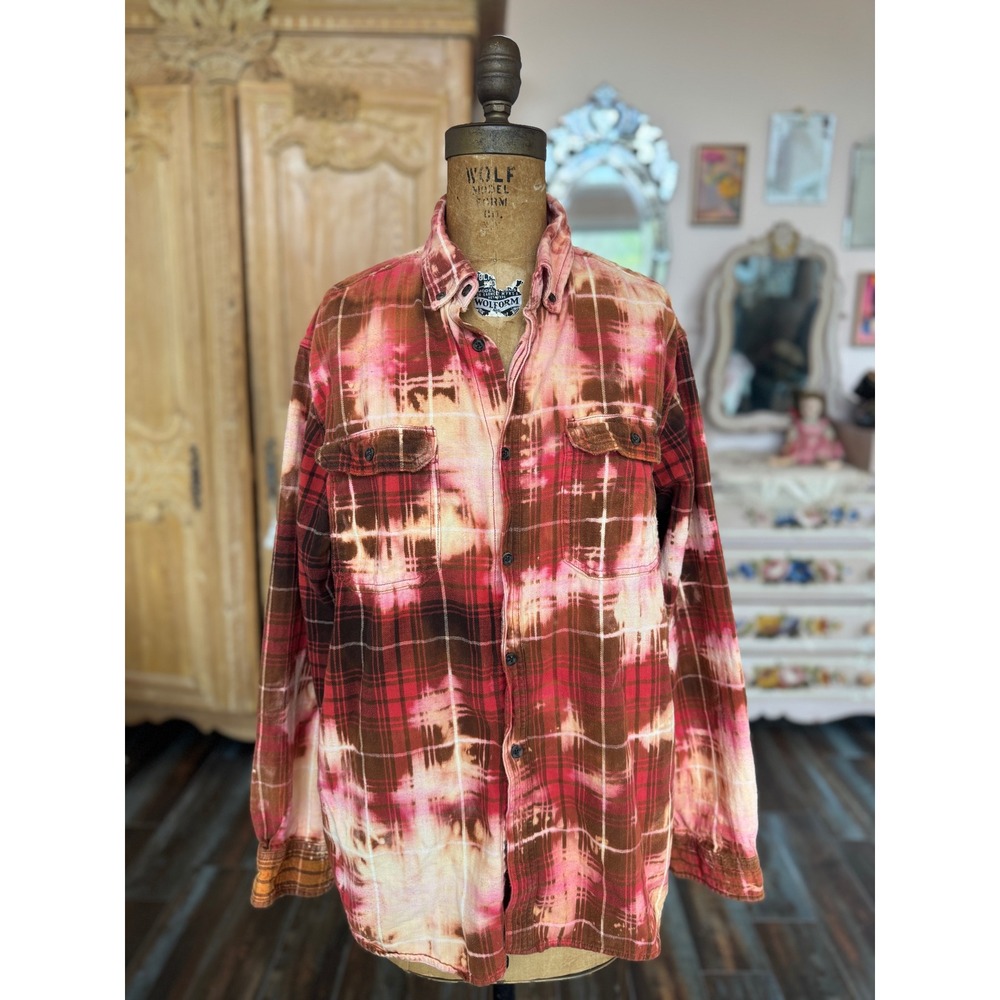 Vintage Butterfly Patch Bleached Flannel Shirt Upcycled Cotton Size Large - Picture 10 of 10